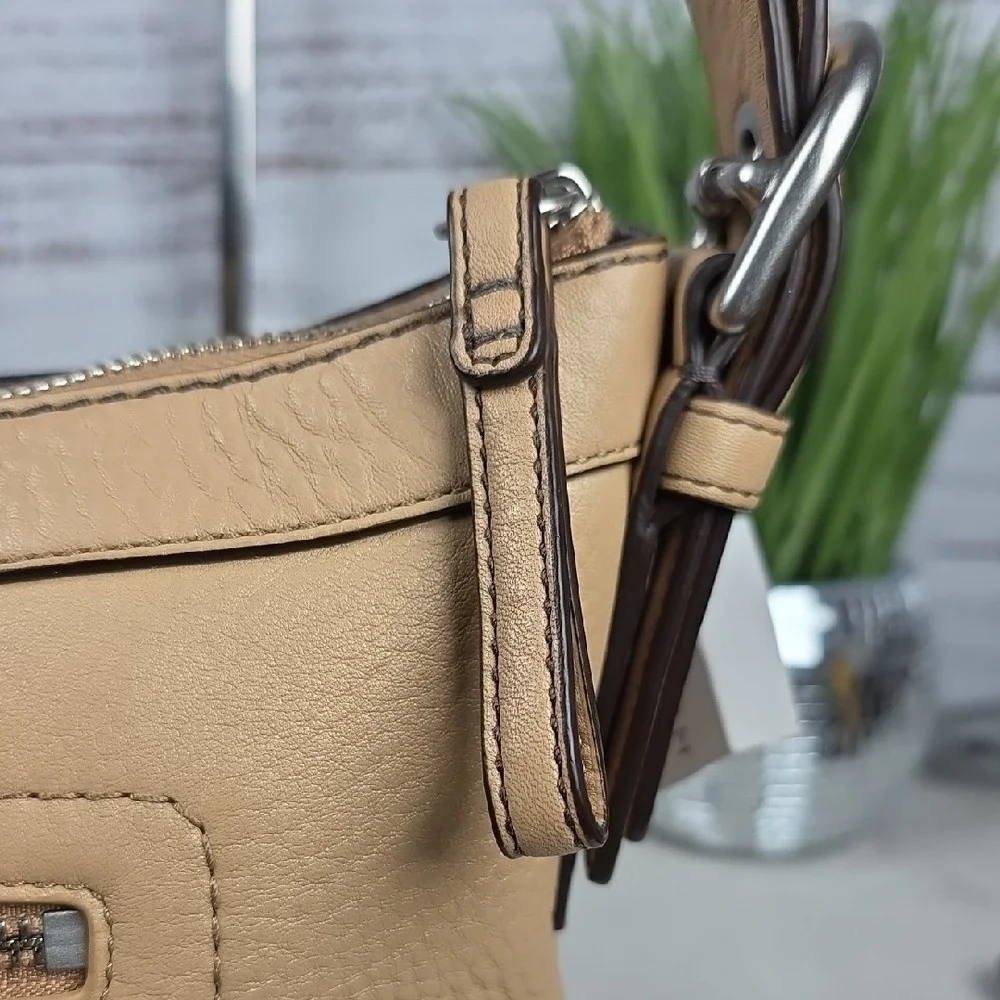 COACH F12321 MADISON BAG TAN BROWN BAMBOO PEBBLED DUFFLE BOHO HOBO PURSE‎
